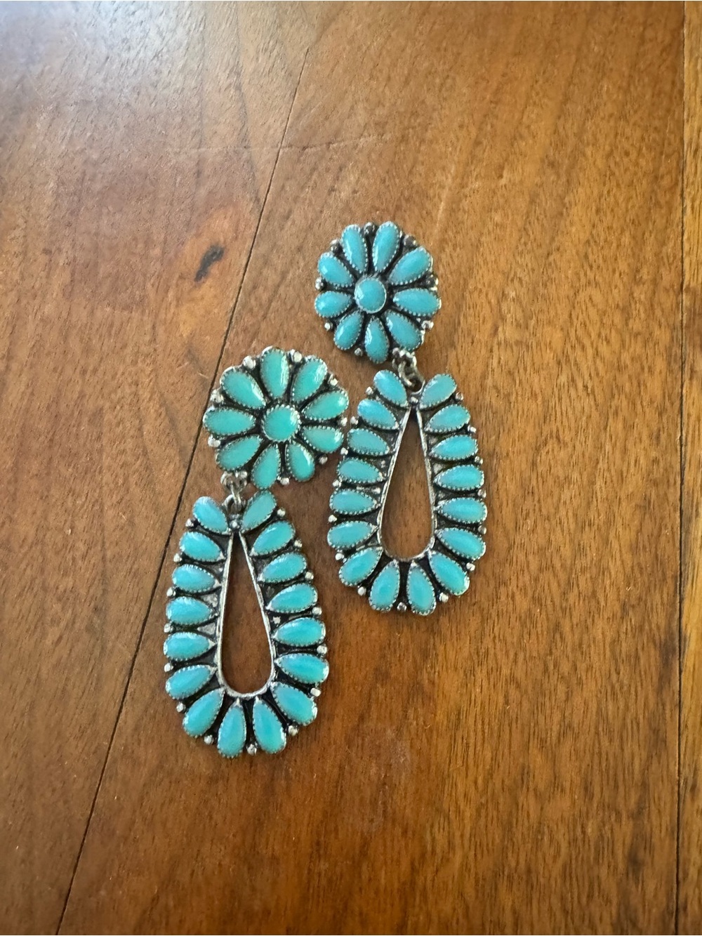 Turquoise Floral Teardrop Drop Earrings - Women Jewelry